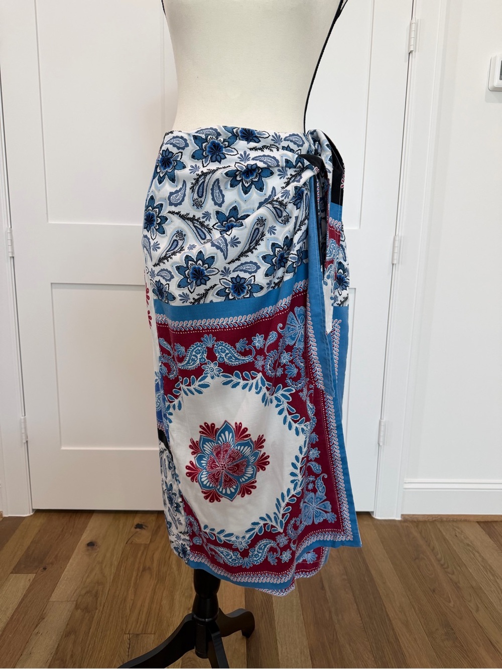 LOFT Women’s 14P Floral Paisley Faux Wrap Midi Skirt Blue Burgundy